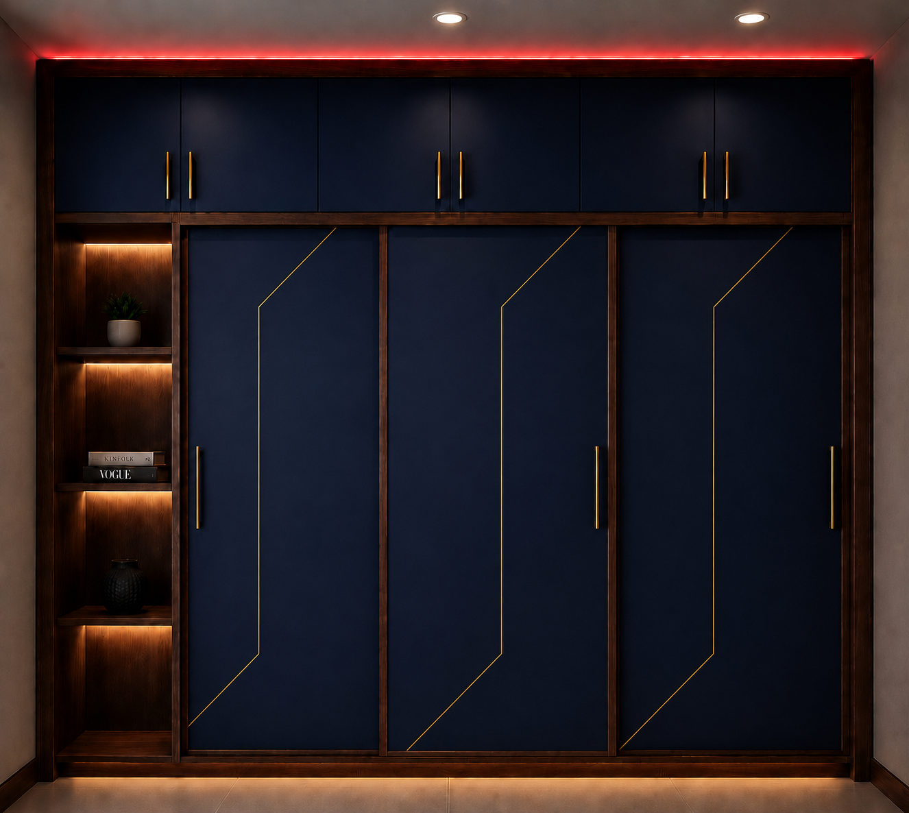 Navy Blue Wardrobe with Gold Inlay