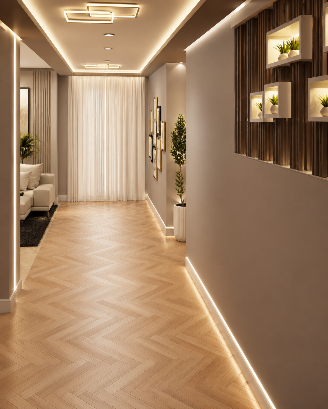Corridor with Slatted Wall Panels