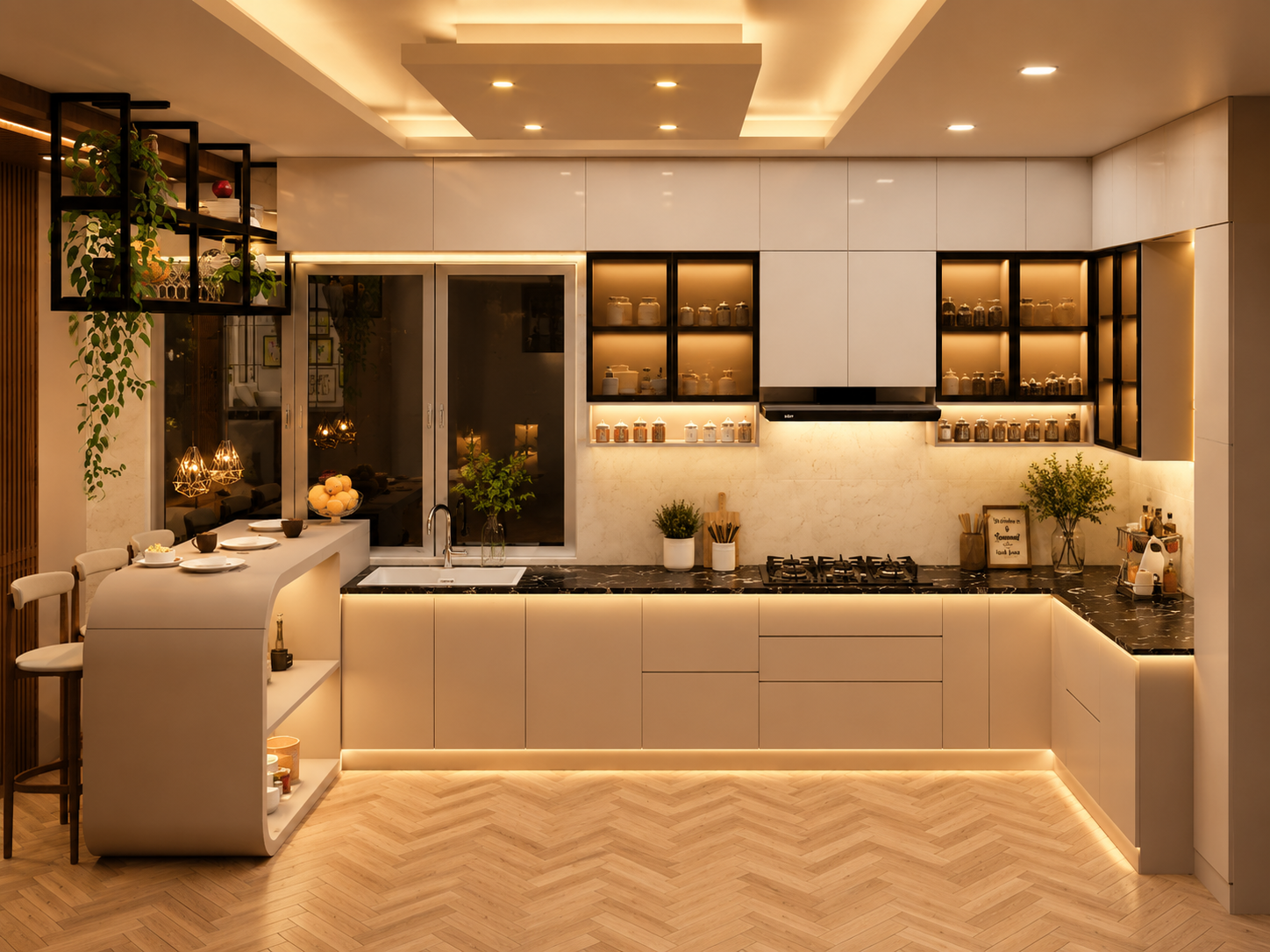Luxury Kitchen with Ambient LED Lighting
