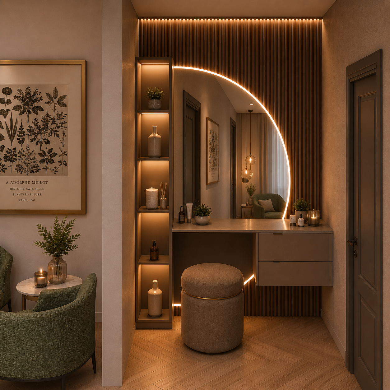 Dressing Nook with Arc LED Mirror