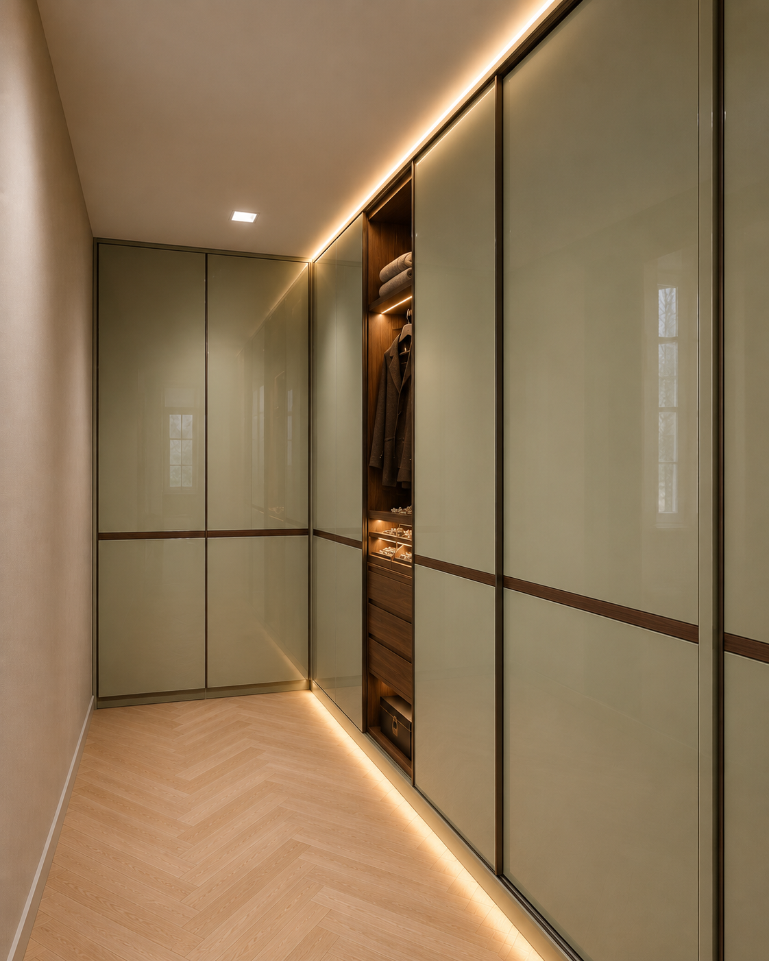 Sage Green Glass Sliding Wardrobe