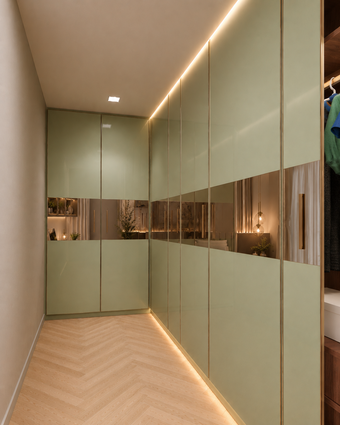 L-Shaped Walk-in Wardrobe in Sage Green