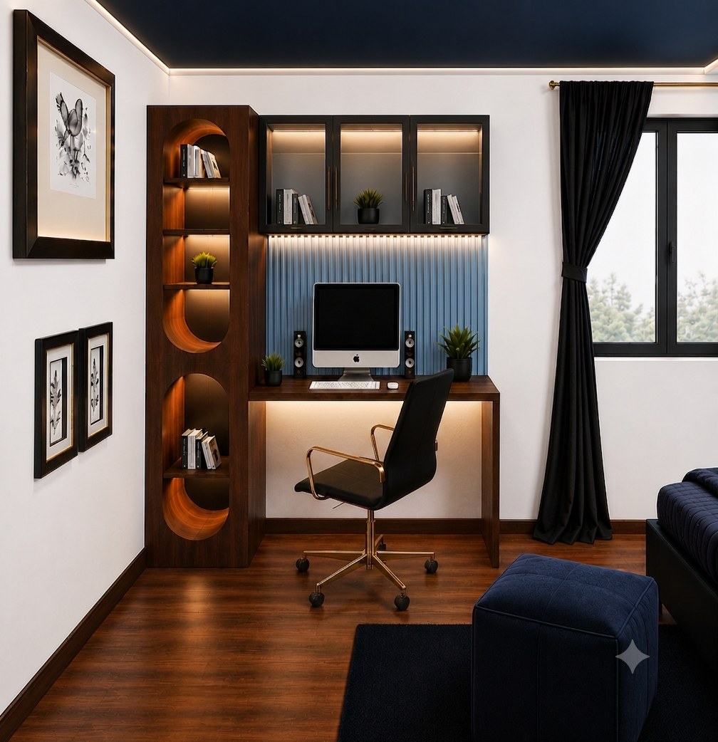 Home Study with Crescent Bookshelf